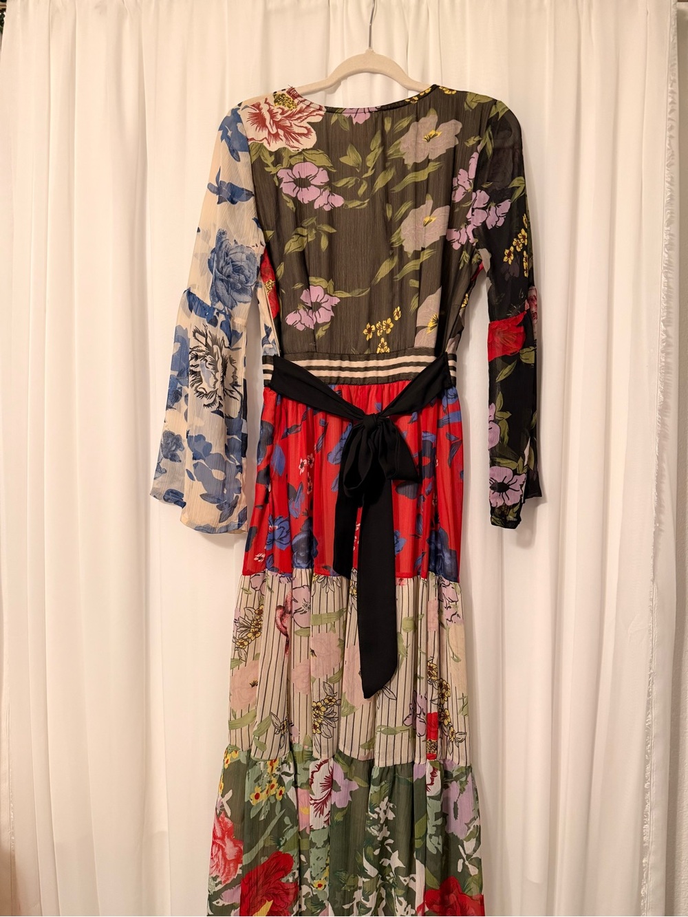 Kaktus Mixed Floral Patchwork Maxi Dress - Red, Blue, Green, Cream, Black - Picture 3 of 3